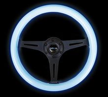 Load image into Gallery viewer, NRG Classic Wood Grain Steering Wheel (350mm) Glow-In-The-Dark Blue Grip w/Black 3-Spoke Center Steering Wheels NRG

