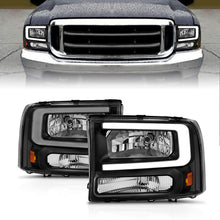 Load image into Gallery viewer, ANZO 99-04 Ford F250/F350/F450/Excursion (excl. 99) Crystal Headlights - w/ Light Bar Black Housing Headlights ANZO

