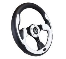Load image into Gallery viewer, NRG Reinforced Steering Wheel (320mm) Blk w/White Trim &amp; 4mm 3-Spoke Steering Wheels NRG
