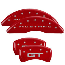 Load image into Gallery viewer, MGP 4 Caliper Covers Engraved Front 2015/Mustang Engraved Rear 2015/GT Red finish silver ch Caliper Covers MGP

