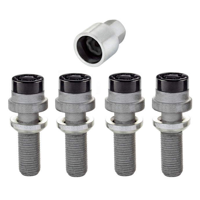 McGard Wheel Lock Bolt Set - 4pk. (Radius Seat) M14X1.5 / 19mm Hex / 35.4mm Shank Length - Black Wheel Bolts McGard