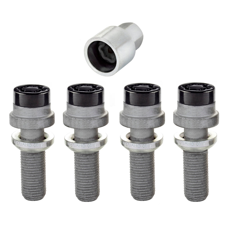 McGard Wheel Lock Bolt Set - 4pk. (Radius Seat) M14X1.5 / 19mm Hex / 35.4mm Shank Length - Black Wheel Bolts McGard