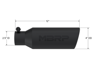 MBRP Universal Tip 4in O.D. Angled Rolled End 2.5in inlet 12in length Black Tips MBRP   