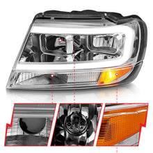 Load image into Gallery viewer, ANZO 1999-2004 Jeep Grand Cherokee Crystal Headlights w/ Light Bar Chrome Housing Headlights ANZO
