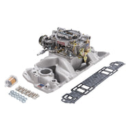 Edelbrock Manifold And Carb Kit Performer Air-Gap Small Block Chevrolet 1957-1986 Natural Finish Intake Manifolds Edelbrock