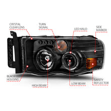 Load image into Gallery viewer, ANZO 2002-2005 Dodge Ram 1500 Projector Headlights w/ Halo Black Clear Amber Headlights ANZO
