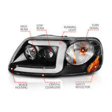 Load image into Gallery viewer, ANZO 1997-2003 Ford F-150 Projector Headlights w/ Light Bar Black Housing Headlights ANZO
