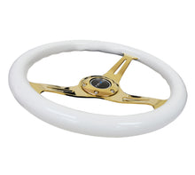 Load image into Gallery viewer, NRG Classic Wood Grain Steering Wheel (350mm) White Grip w/Chrome Gold 3-Spoke Center Steering Wheels NRG
