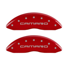Load image into Gallery viewer, MGP 4 Caliper Covers Engraved Front Gen 4/Camaro Engraved Rear Gen 4/Z28 Red finish silver ch Caliper Covers MGP
