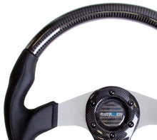 Load image into Gallery viewer, NRG Carbon Fiber Steering Wheel (350mm) Silver Oval Shape w/Leather Trim Steering Wheels NRG
