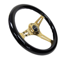 Load image into Gallery viewer, NRG Classic Wood Grain Steering Wheel (350mm) Black Grip w/Chrome Gold 3-Spoke Center Steering Wheels NRG

