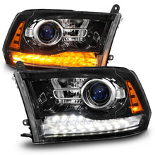 Load image into Gallery viewer, Anzo 09-18 Dodge 1500-3500 LED Plank Style Headlights w/Switchback+Sequential Hyper Black (OE Style) Headlights ANZO   
