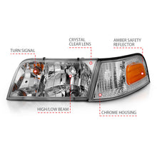 Load image into Gallery viewer, ANZO 1998-2005 Ford Crown Victoria Crystal Headlight Chrome With Bumper Light (OE) Headlights ANZO
