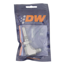 Load image into Gallery viewer, DeatschWerks 6AN Male Flare to 90-Degree 3/8in Single Hose Barb - Anodized DW Titanium Fittings DeatschWerks
