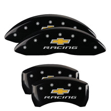 Load image into Gallery viewer, MGP 4 Caliper Covers Engraved Front &amp; Rear Chevy racing Black finish silver ch Caliper Covers MGP
