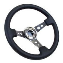 Load image into Gallery viewer, NRG Reinforced Steering Wheel (350mm / 3in. Deep) Blk Leather w/Gunmetal Circle Cutout Spokes Steering Wheels NRG
