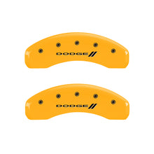 Load image into Gallery viewer, MGP 4 Caliper Covers Engraved Front &amp; Rear With stripes/Dodge Yellow finish black ch Caliper Covers MGP
