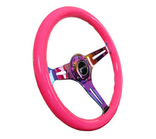Load image into Gallery viewer, NRG Classic Wood Grain Steering Wheel (350mm) Neon Pink Painted Grip w/Neochrome 3-Spoke Center Steering Wheels NRG
