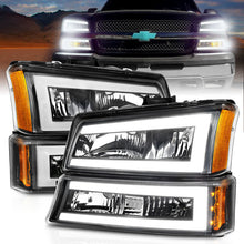Load image into Gallery viewer, ANZO 2003-2006 Chevrolet Silverado 1500 Crystal Headlights w/ Light Bar Black Housing Headlights ANZO

