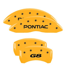 Load image into Gallery viewer, MGP 4 Caliper Covers Engraved Front Pontiac Rear G8 Yellow Finish Black Char 2008 Pontiac G8 Caliper Covers MGP
