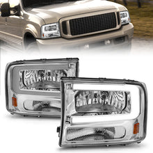 Load image into Gallery viewer, ANZO 99-04 Ford F250/F350/F450/Excursion (excl. 99) Crystal Headlights - w/ Light Bar Chrome Housing Headlights ANZO
