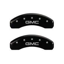 Load image into Gallery viewer, MGP 4 Caliper Covers Engraved Front &amp; Rear GMC Black finish silver ch Caliper Covers MGP
