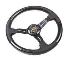 Load image into Gallery viewer, NRG Carbon Fiber Steering Wheel (350mm /1.5in. Deep) Leather Trim w/Red Stitch &amp; Slit Cutout Spokes Steering Wheels NRG
