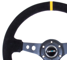 Load image into Gallery viewer, NRG Reinforced Steering Wheel (350mm / 3in. Deep) Blk Suede w/Circle Cut Spokes &amp; Single Yellow CM Steering Wheels NRG

