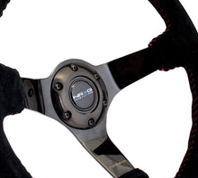 Load image into Gallery viewer, NRG Reinforced Steering Wheel (350mm / 3in. Deep) Blk Suede w/Red BBall Stitch &amp; Black 3-Spoke Steering Wheels NRG
