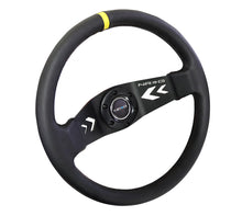 Load image into Gallery viewer, NRG Reinforced Steering Wheel (350mm / 3in Deep) Blk Leather w/NRG Arrow-Cut 2-Spoke &amp; Sgl Yellow CM Steering Wheels NRG
