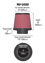 Load image into Gallery viewer, K&amp;N Universal Tapered Filter 6in Flange ID x 7.5in Base OD x 5in Top OD x 8in Height Air Filters - Universal Fit K&amp;N Engineering   
