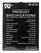 Load image into Gallery viewer, K&amp;N Universal Rubber Filter - Round Tapered 6in Base OD x 3in Flange ID x 6in H Air Filters - Universal Fit K&amp;N Engineering   
