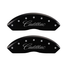 Load image into Gallery viewer, MGP 4 Caliper Covers Engraved Front &amp; Rear Cursive/Cadillac Black finish silver ch Caliper Covers MGP
