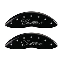 Load image into Gallery viewer, MGP 4 Caliper Covers Engraved Front Cursive/Cadillac Engraved Rear SRX Black finish silver ch Caliper Covers MGP
