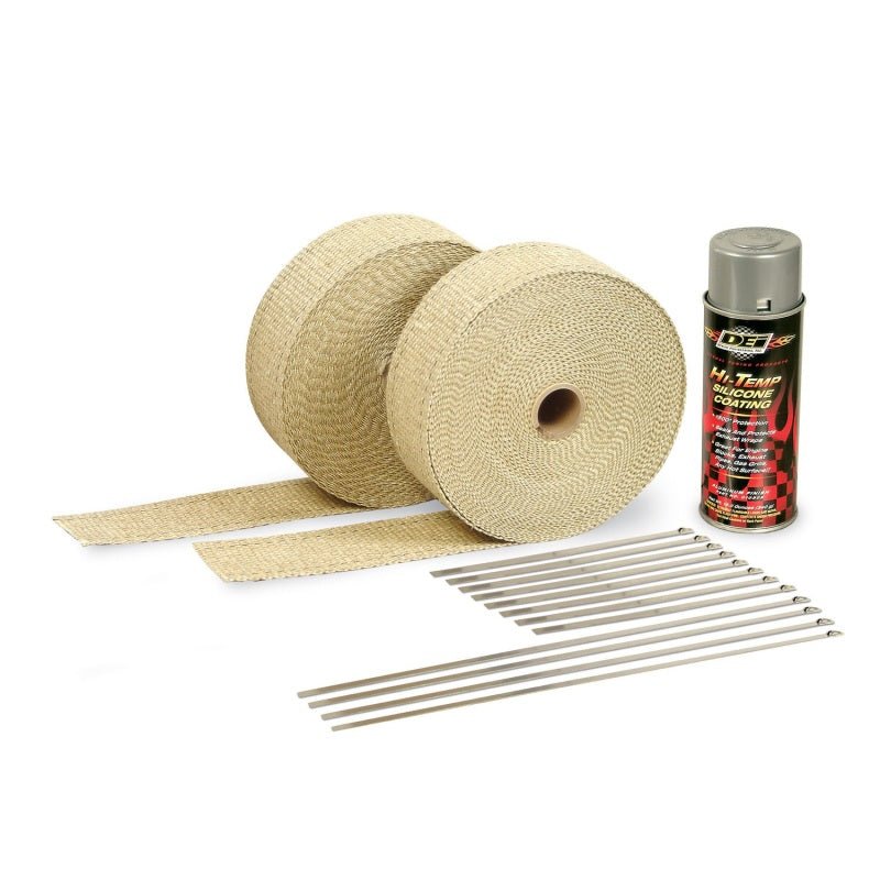 DEI Exhaust Wrap Kit - Tan Wrap & Aluminum HT Silicone Coating (Aerosol) Exhaust Wrap DEI