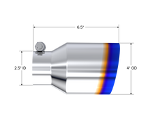 Load image into Gallery viewer, MBRP Burnt End Tip 2.5 ID 4 ID Out 6.5 length Single Wall Angle Cut 304 Stainless Steel Tips MBRP
