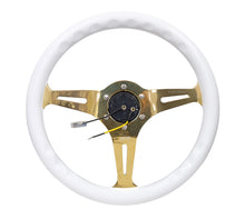 Load image into Gallery viewer, NRG Classic Wood Grain Steering Wheel (350mm) White Grip w/Chrome Gold 3-Spoke Center Steering Wheels NRG
