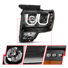 Load image into Gallery viewer, ANZO 2009-2014 Ford F-150 Projector Headlights w/ U-Bar Switchback Black w/ Amber Headlights ANZO
