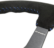 Load image into Gallery viewer, NRG Reinforced Steering Wheel (350mm / 3in. Deep) Blk Suede/Blue BBall Stitch w/5mm Matte Blk Spokes Steering Wheels NRG
