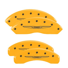 Load image into Gallery viewer, MGP 4 Caliper Covers Engraved Front &amp; Rear Style 2/Chrysler Wing Yellow finish black ch Caliper Covers MGP
