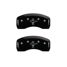 Load image into Gallery viewer, MGP 4 Caliper Covers Engraved Front Mustang Engraved Rear Bar &amp; Pony Black finish silver ch Caliper Covers MGP
