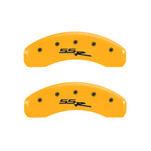 Load image into Gallery viewer, MGP 4 Caliper Covers Engraved Front &amp; Rear Ssr Yellow Finish Black Char 2004 Chevrolet SSR Caliper Covers MGP
