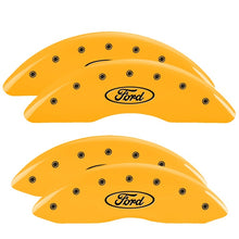 Load image into Gallery viewer, MGP 4 Caliper Covers Engraved Front &amp; Rear Oval logo/Ford Yellow finish black ch Caliper Covers MGP
