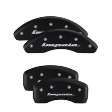 Load image into Gallery viewer, MGP Front set 2 Caliper Covers Engraved Front Bowtie Black finish silver ch Caliper Covers MGP
