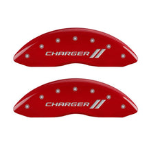 Load image into Gallery viewer, MGP 4 Caliper Covers Engraved Front &amp; Rear With stripes/Charger Red finish silver ch Caliper Covers MGP
