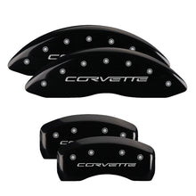 Load image into Gallery viewer, MGP 4 Caliper Covers Engraved Front &amp; Rear C6/Corvette Black finish silver ch Caliper Covers MGP
