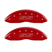 Load image into Gallery viewer, MGP 4 Caliper Covers Engraved Front &amp; Rear Avalanche style/SS Red finish silver ch Caliper Covers MGP

