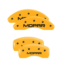 Load image into Gallery viewer, MGP 4 Caliper Covers Engraved F &amp; R Chrysler Wing Yellow Finish Black Char 2009 Chrysler Aspen Caliper Covers MGP
