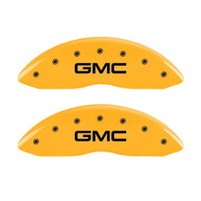 Load image into Gallery viewer, MGP Front set 2 Caliper Covers Engraved Front GMC Yellow finish black ch Caliper Covers MGP
