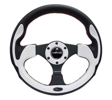 Load image into Gallery viewer, NRG Reinforced Steering Wheel (320mm) Blk w/White Trim &amp; 4mm 3-Spoke Steering Wheels NRG
